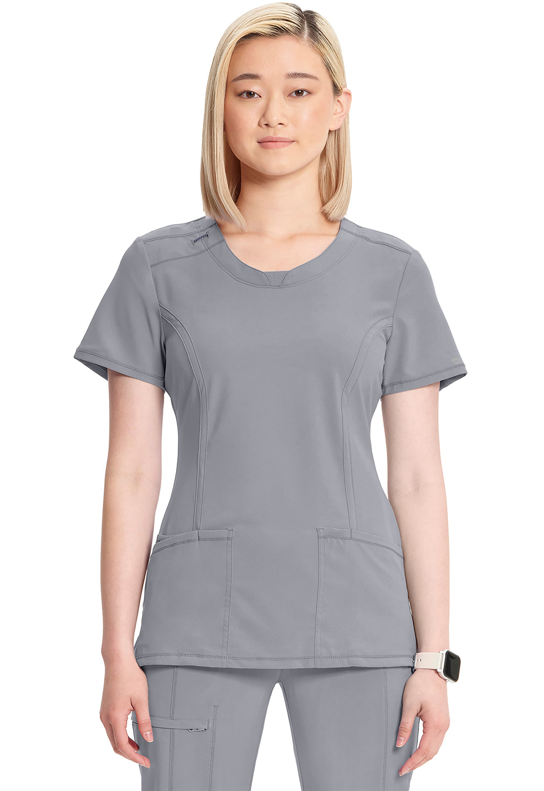 2624A- ( Core colour ) Women's Split Round Neck Solid Scrub Top