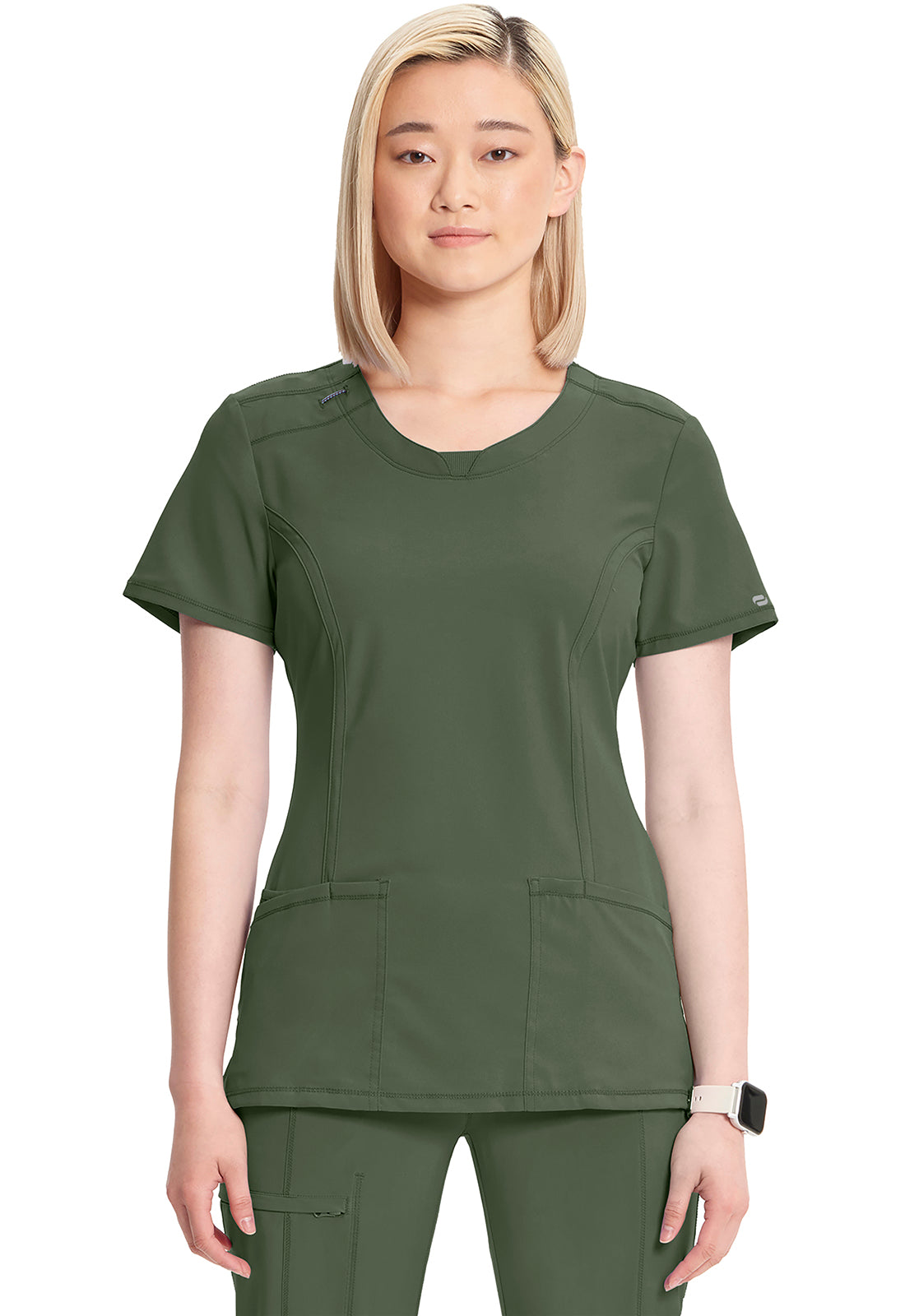 2624A- ( Core colour ) Women's Split Round Neck Solid Scrub Top