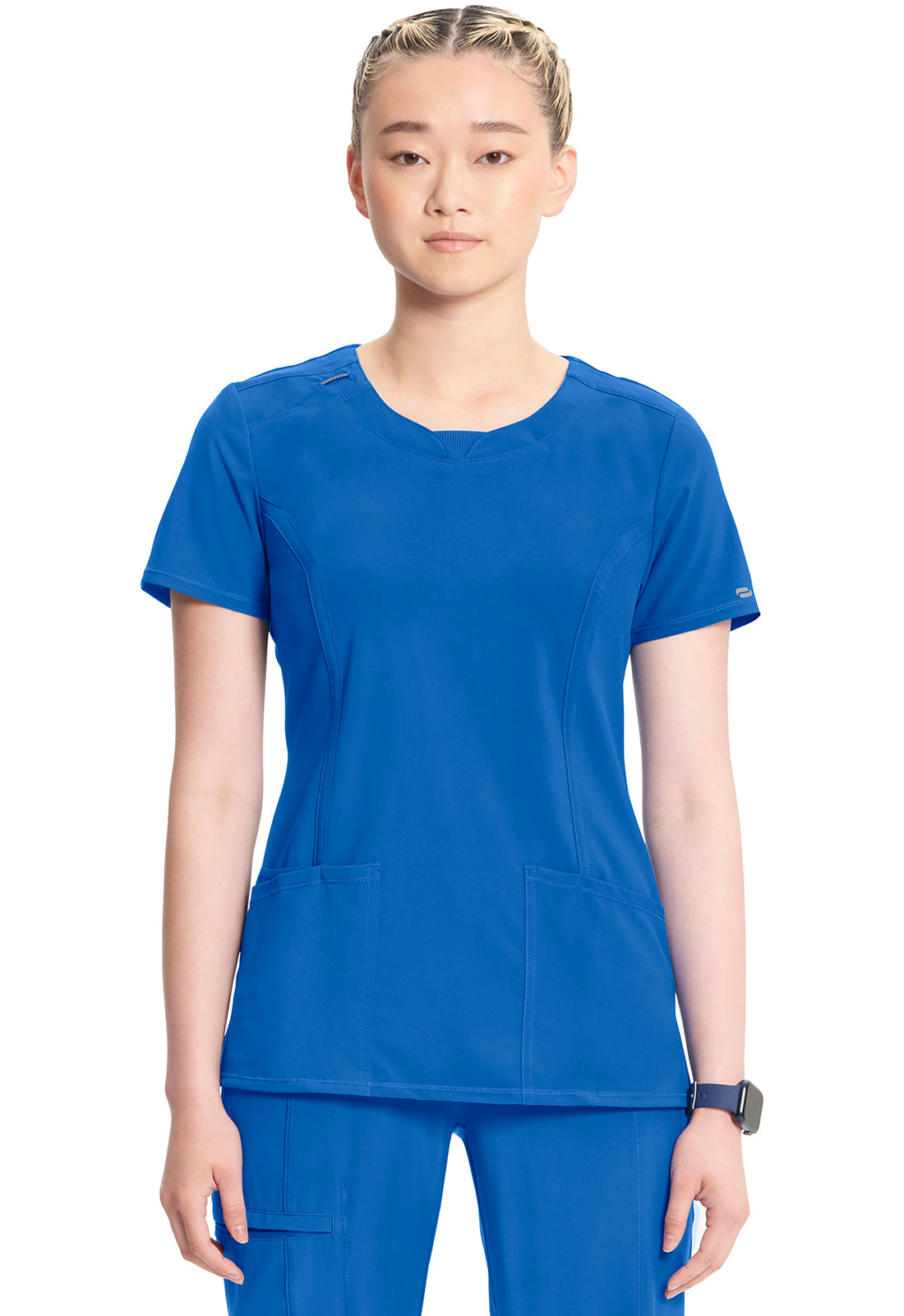 2624A- ( Core colour ) Women's Split Round Neck Solid Scrub Top