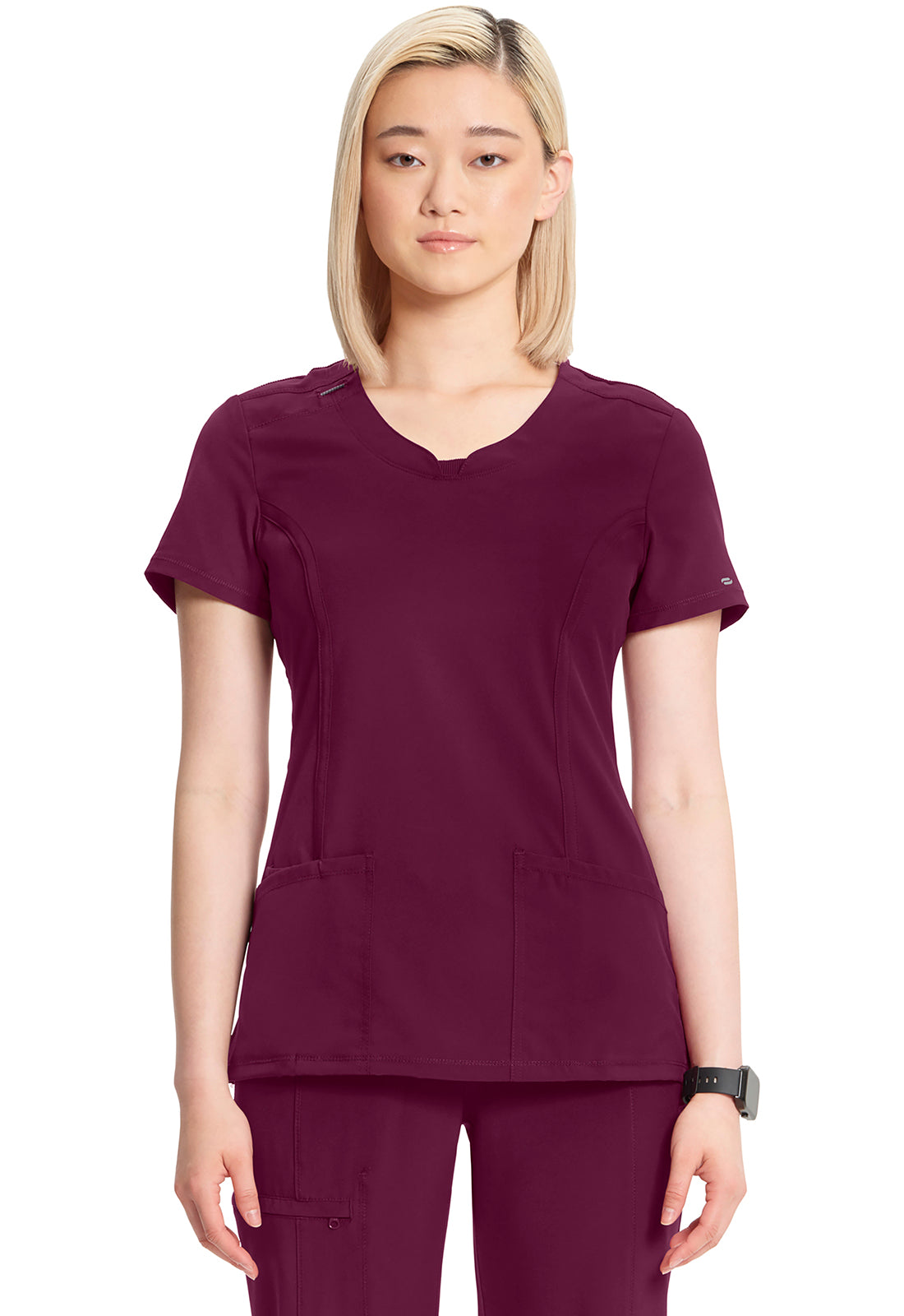 2624A- ( Core colour ) Women's Split Round Neck Solid Scrub Top