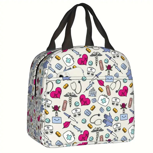 Mini Medical-Themed Nurse Bag/Hand Bag/ Lunch Bag with Full Front Pocket