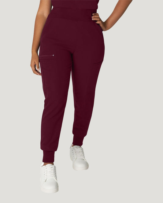 White Cross V-Tess Women's Jogger Pants with Jersey Knit Contrast 6 Pockets - Tall