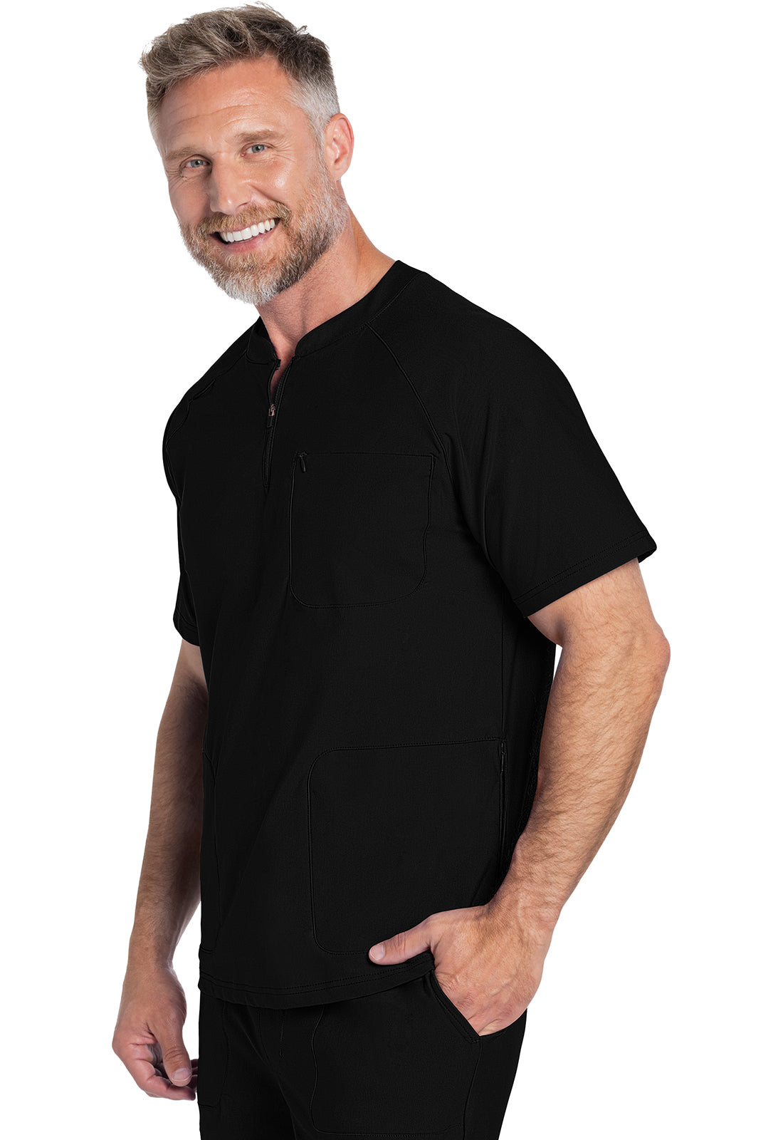 Ck812-Men's Quarter Zip Henley Scrub Top