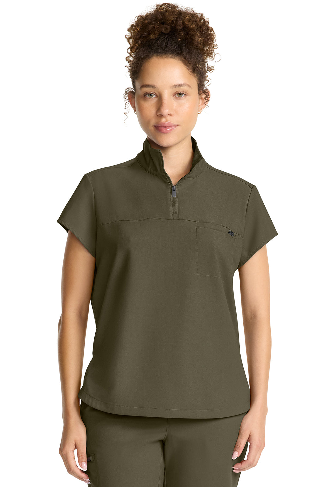 HH752-Healing Hands Women's Partial Zip Stand Collar Top