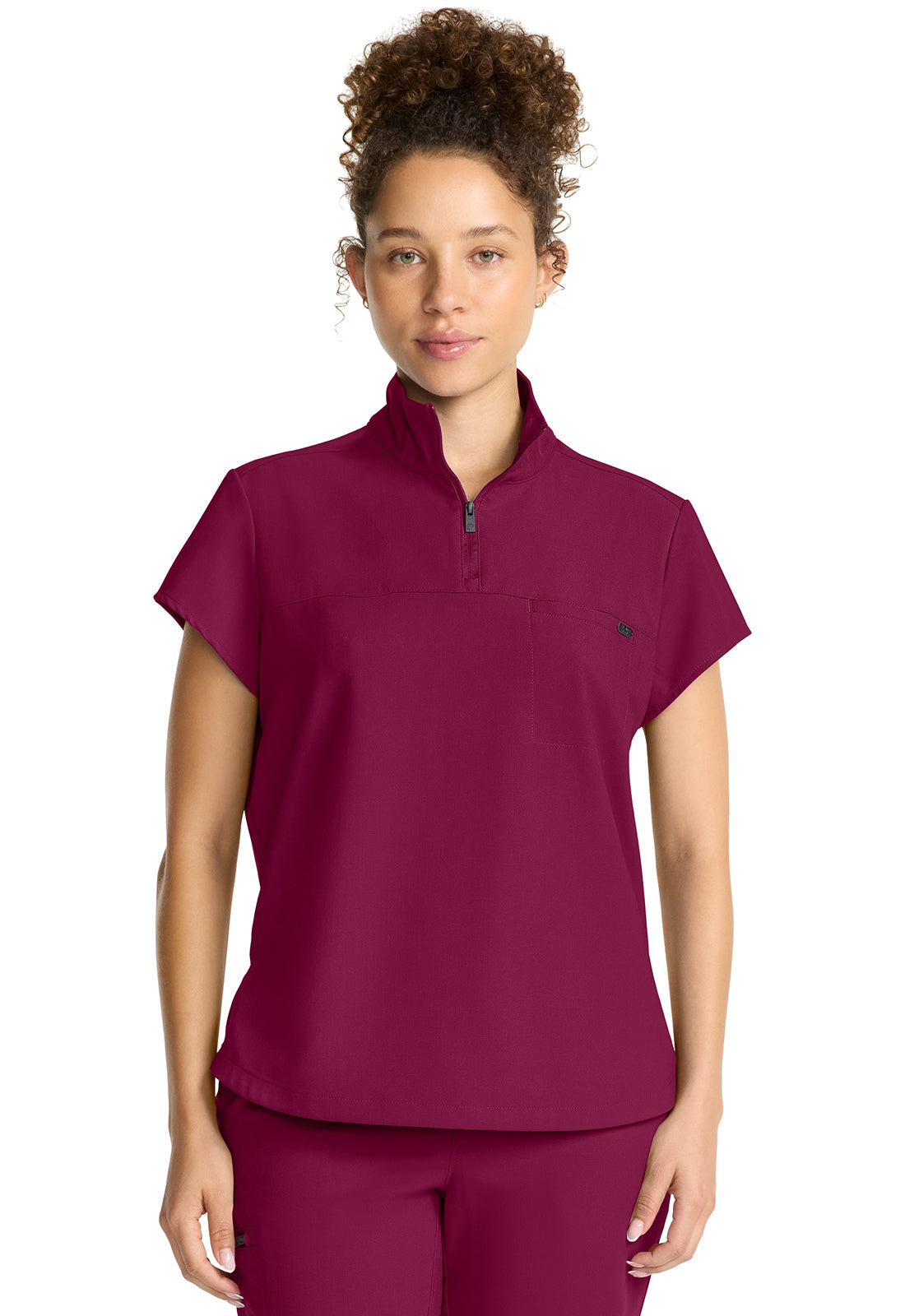 HH752-Healing Hands Women's Partial Zip Stand Collar Top