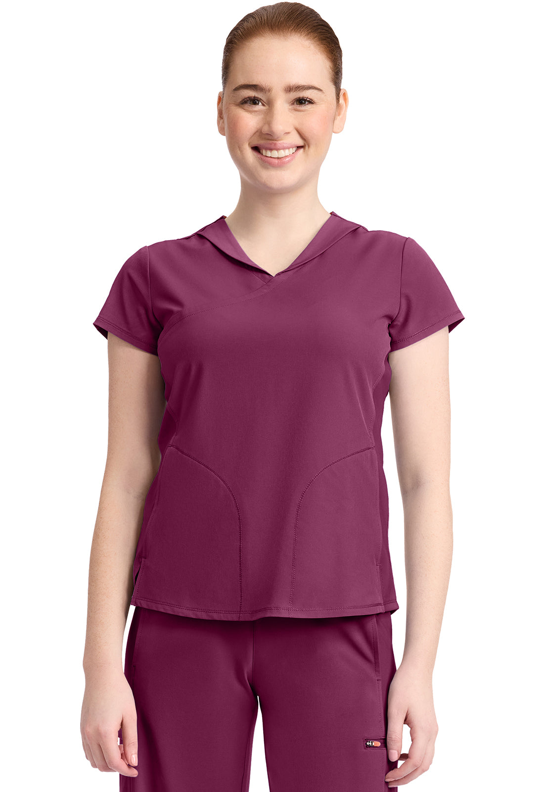 IN635A - Cherokee Women's 2-Pocket Mock-Wrap V-Neck Top