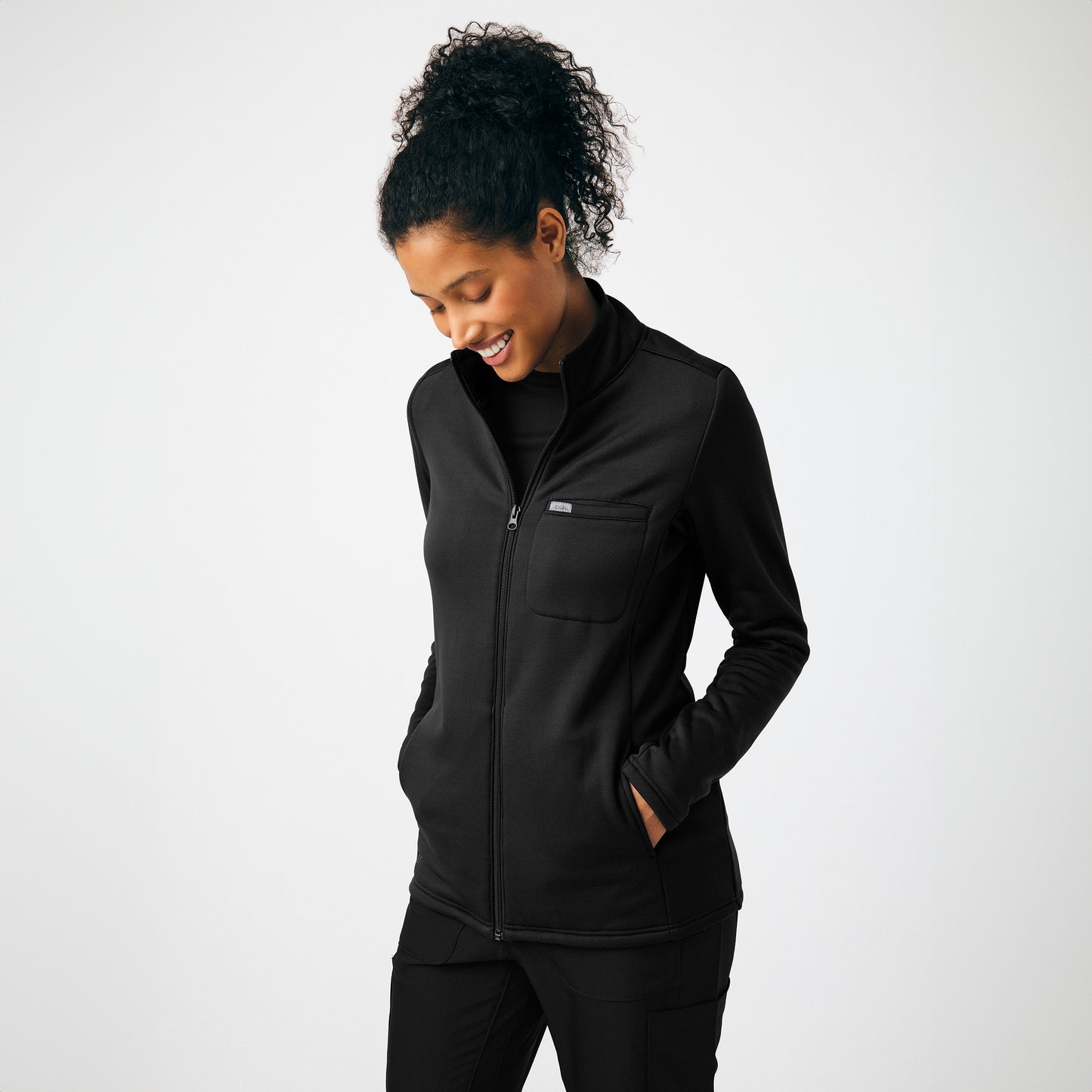 Landau Forward Women's 5-Pocket Zip-Front Fleece Scrub Jacket