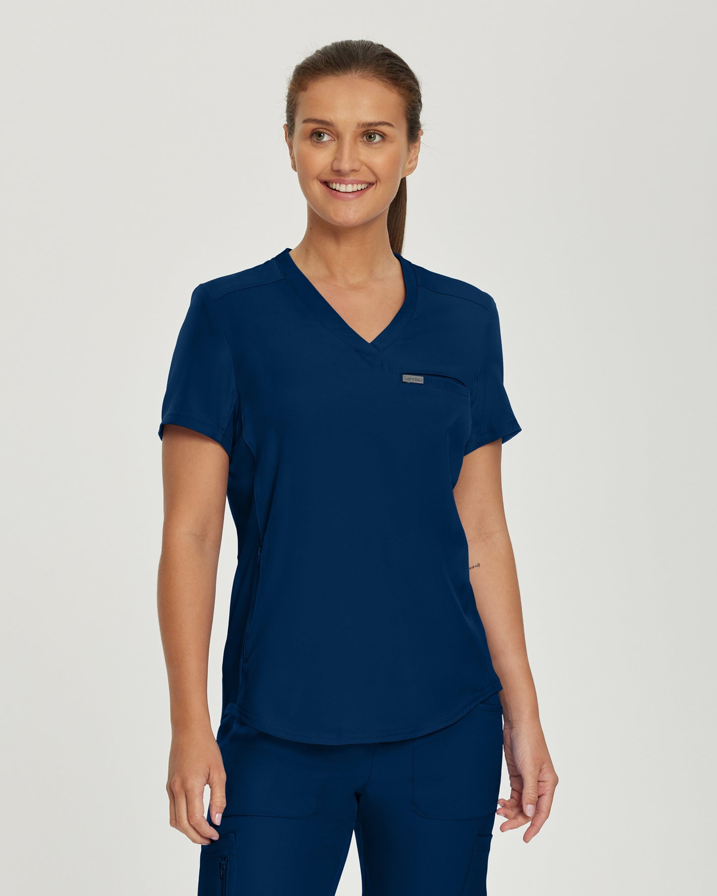 Landau Forward Women's Curved Hem Tuck-In V-Neck Top