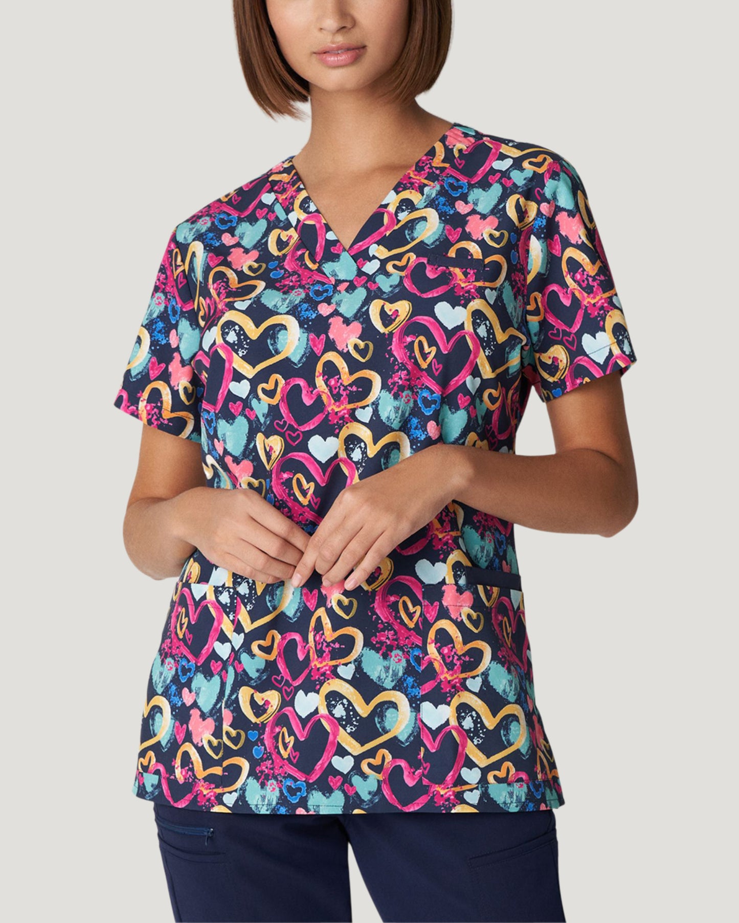 618AYNL - White Cross All You Need Is Luv Women's Scrub Printed Top