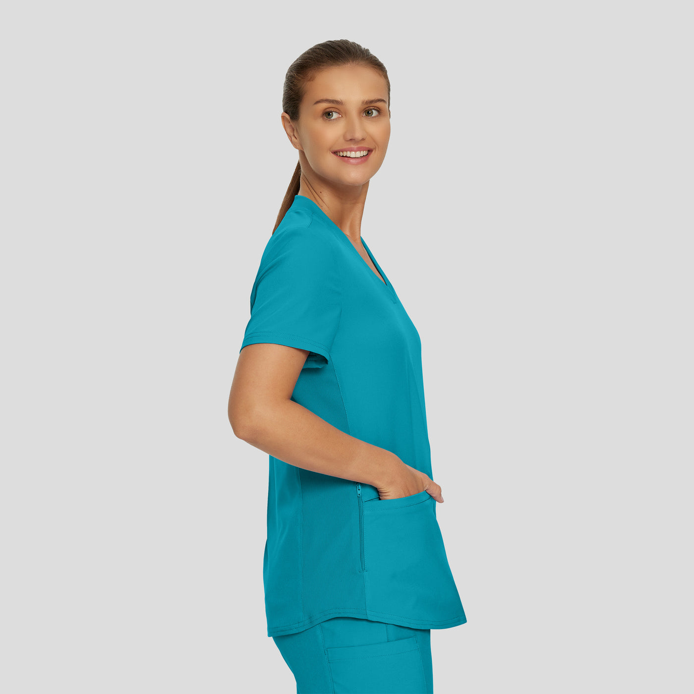 LT100 (Additional Colours) - Landau Forward Women's Rib Knit V-Neck Top