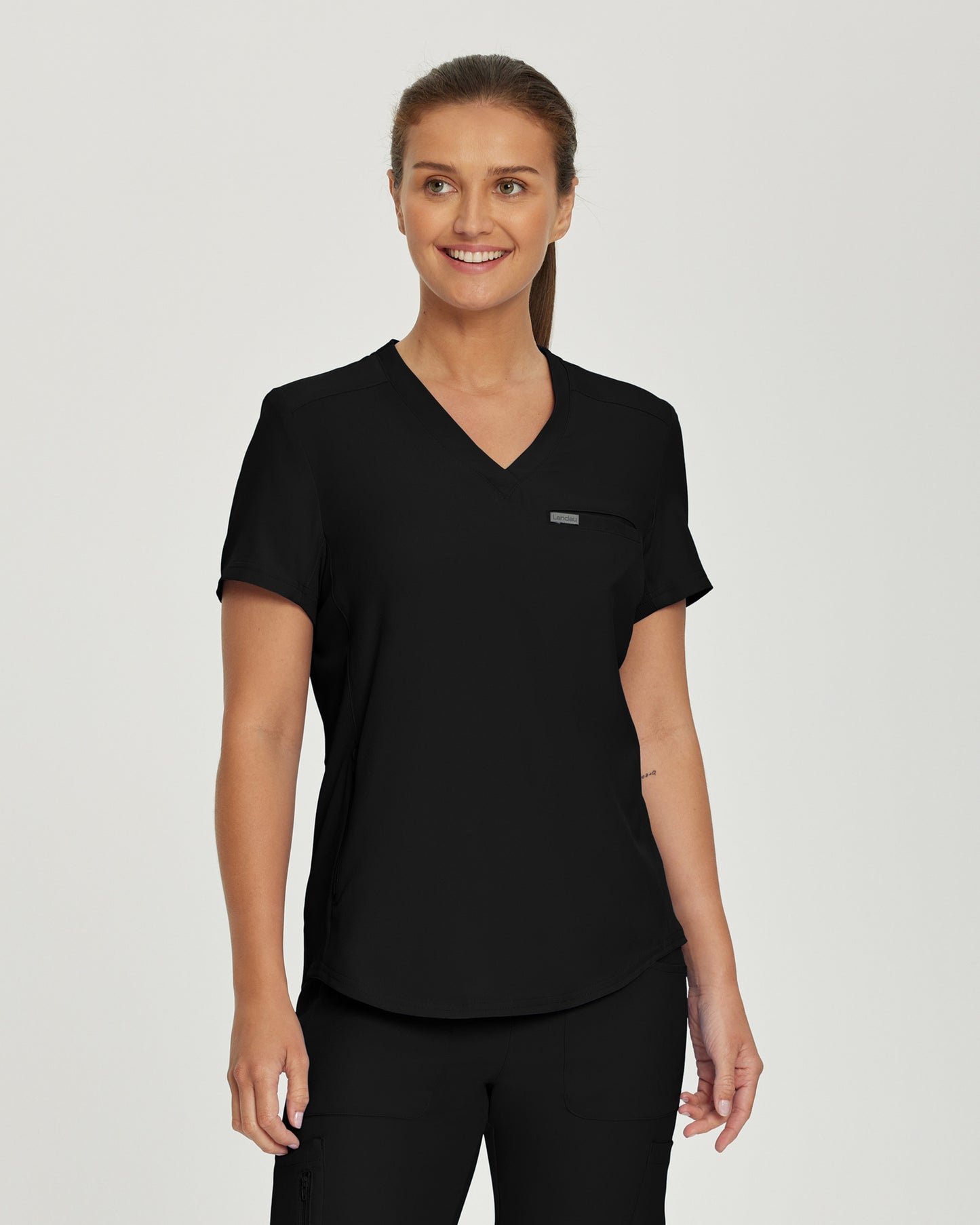 Landau Forward Women's Curved Hem Tuck-In V-Neck Top