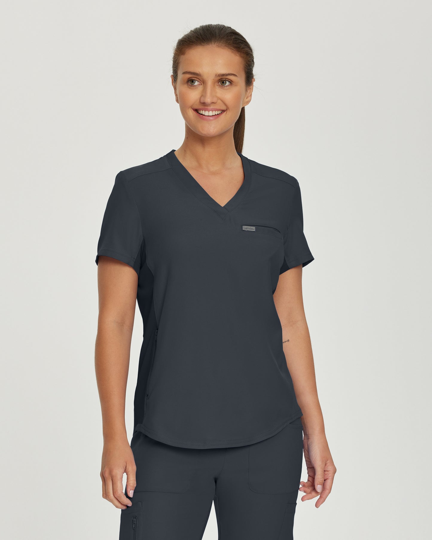 Landau Forward Women's Curved Hem Tuck-In V-Neck Top