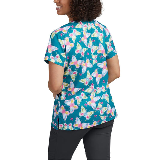 *2XL ONLY* PAINTED BUTTERFLIES PRINTED V-NECK SCRUB TOP