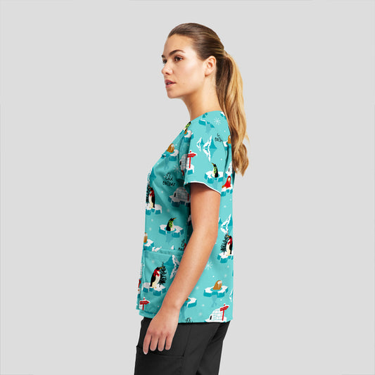POPL POLAR PLUNGE WHITE CROSS PRINTED V-NECK SCRUB TOP