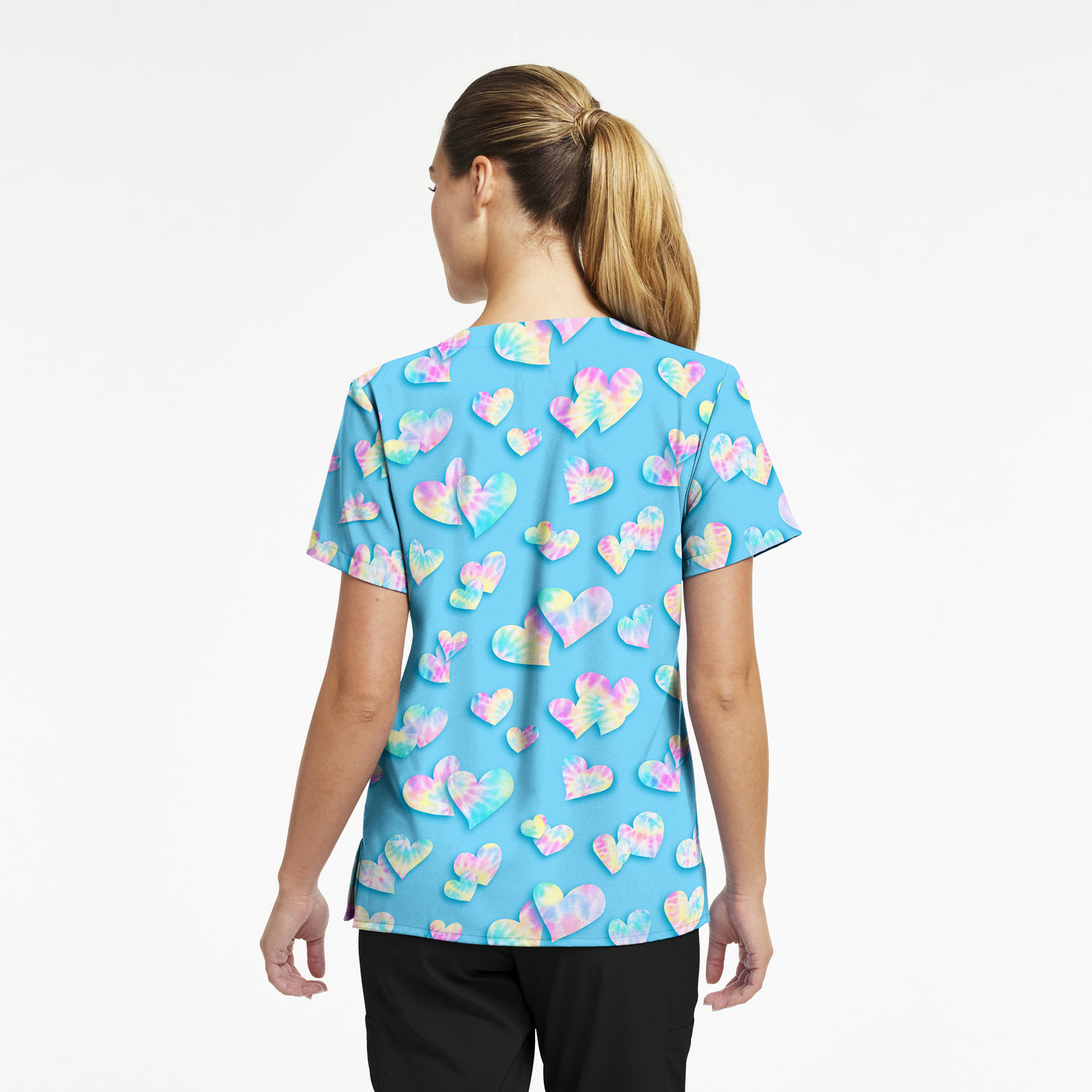 618TDLO - TIE DYE LOVE WHITECROSS PRINTED V-NECK SCRUB TOP