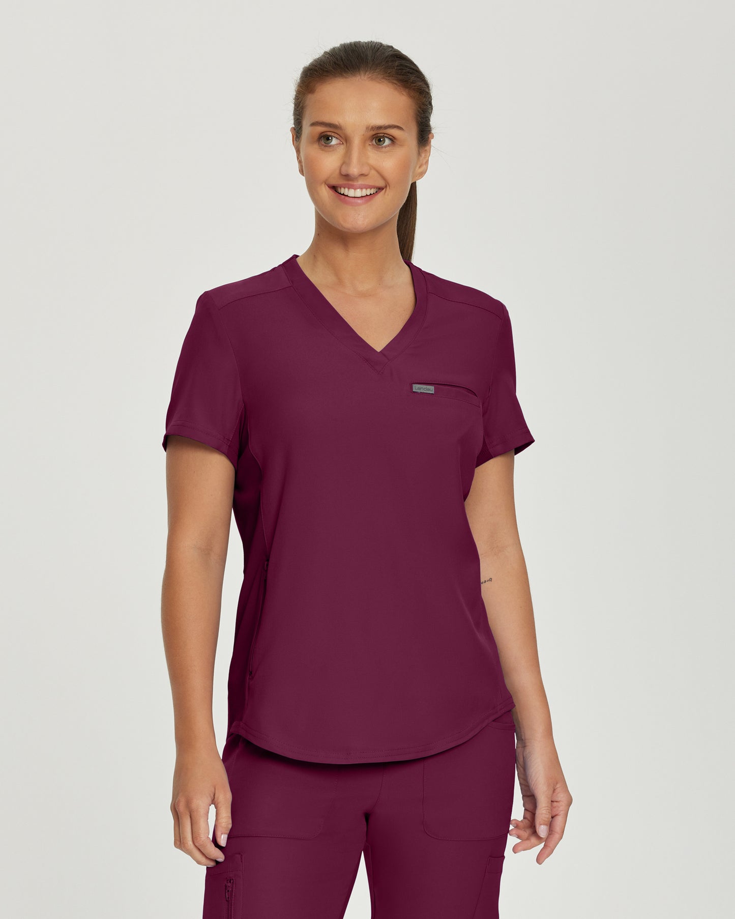 Landau Forward Women's Curved Hem Tuck-In V-Neck Top