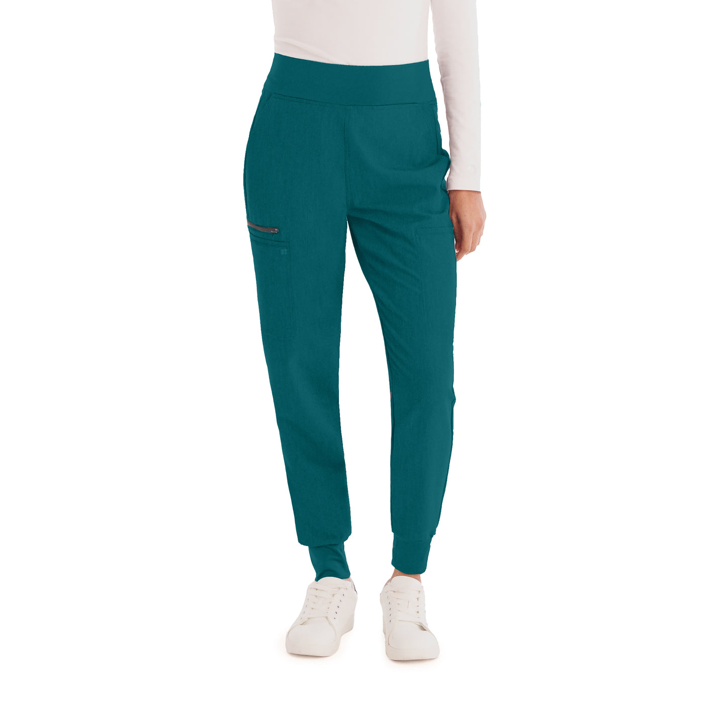 WB410P White Cross V-Tess Women's Petite Joggers with Jersey Knit Contrast