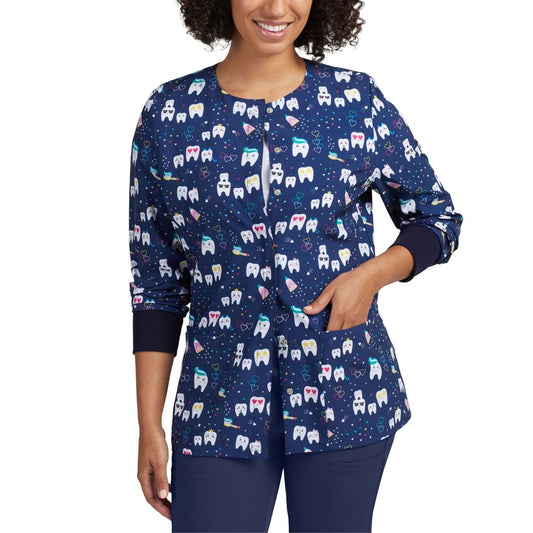 White Cross Dental Inspired Printed Scrub Jacket for Women