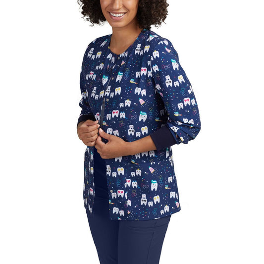 White Cross Dental Inspired Printed Scrub Jacket for Women
