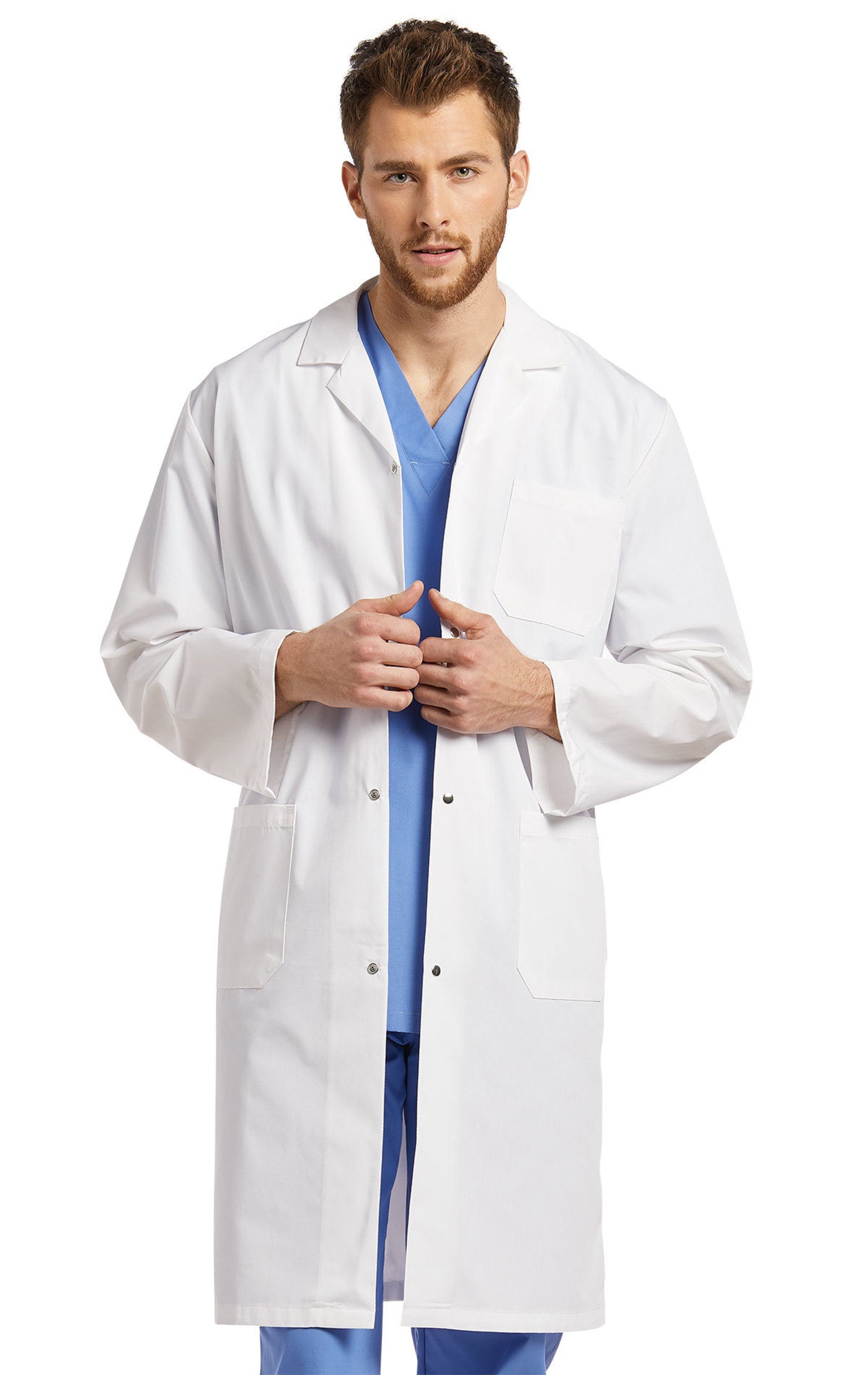 Unisex White Cross Lab Coat with Snap Closure Buttons