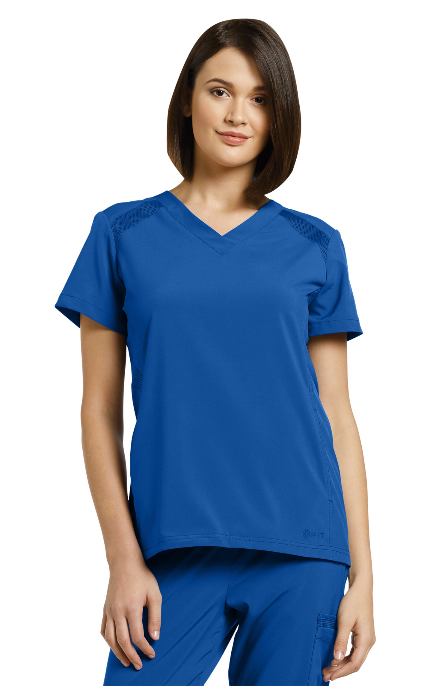 *Last Few* 746 White Cross FIT V-Neck Top With Side Mesh