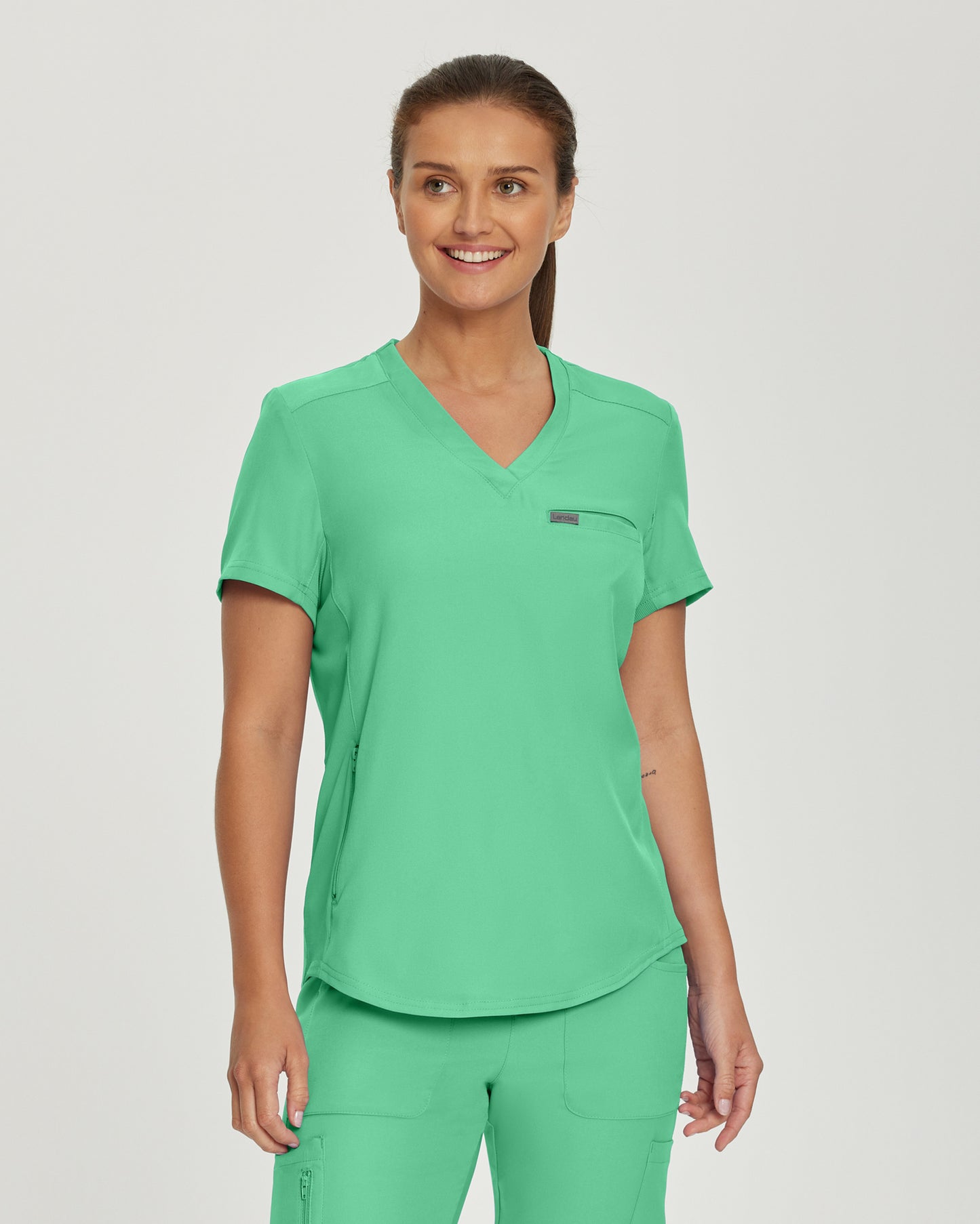White Cross Landau Forward LT101 - Curved Hem Tuck In V-Neck Top