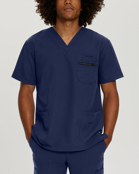 2207 Men's Detailed Scrub Top V-Tess