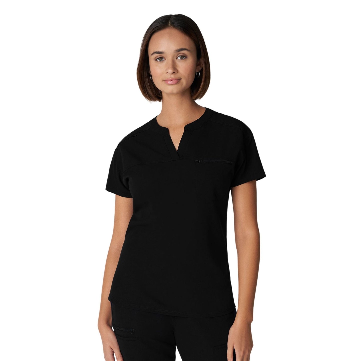 WT114 White Cross V-Tess Women's V-Neck Top With Contrast Back Panel