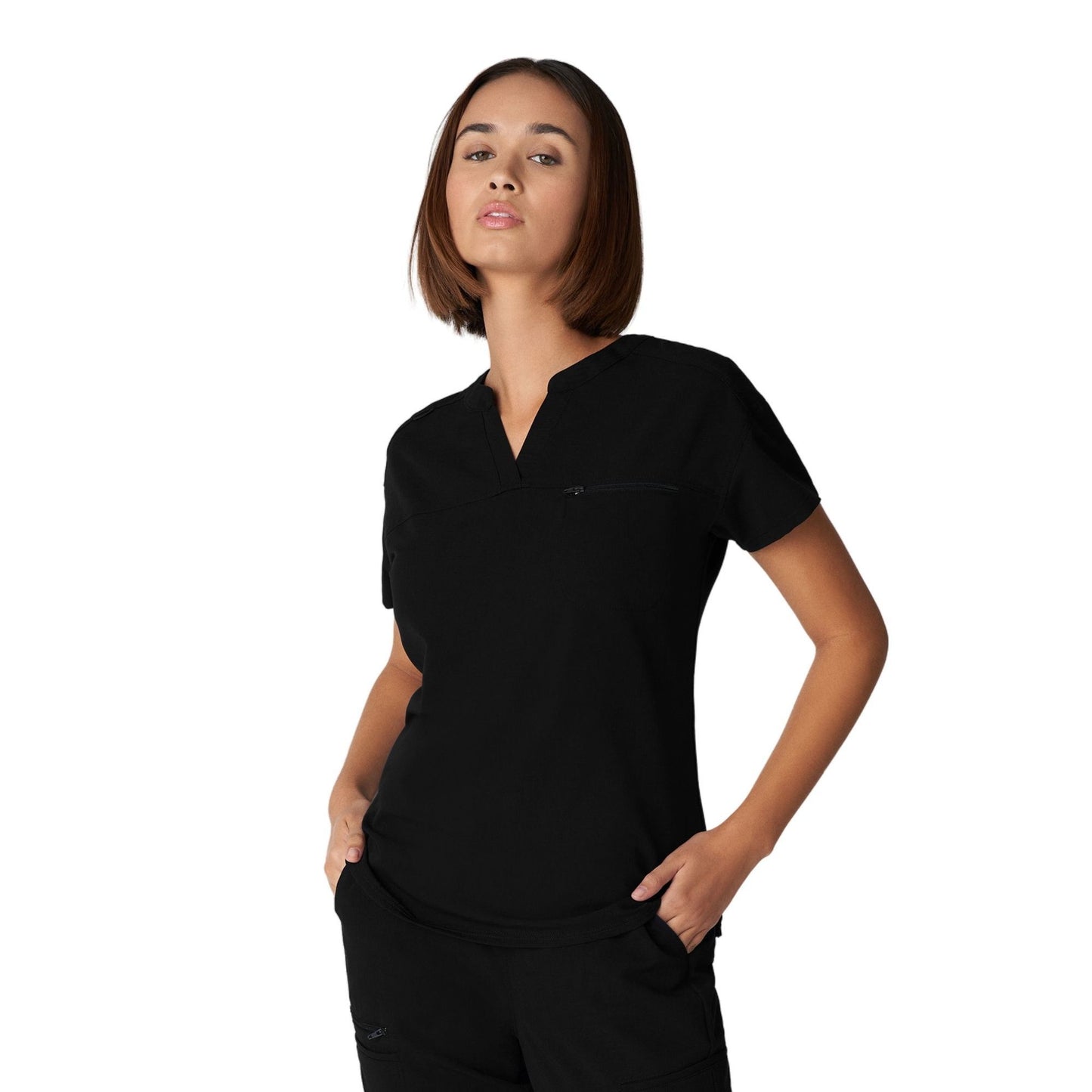 WT114 White Cross V-Tess Women's V-Neck Top With Contrast Back Panel
