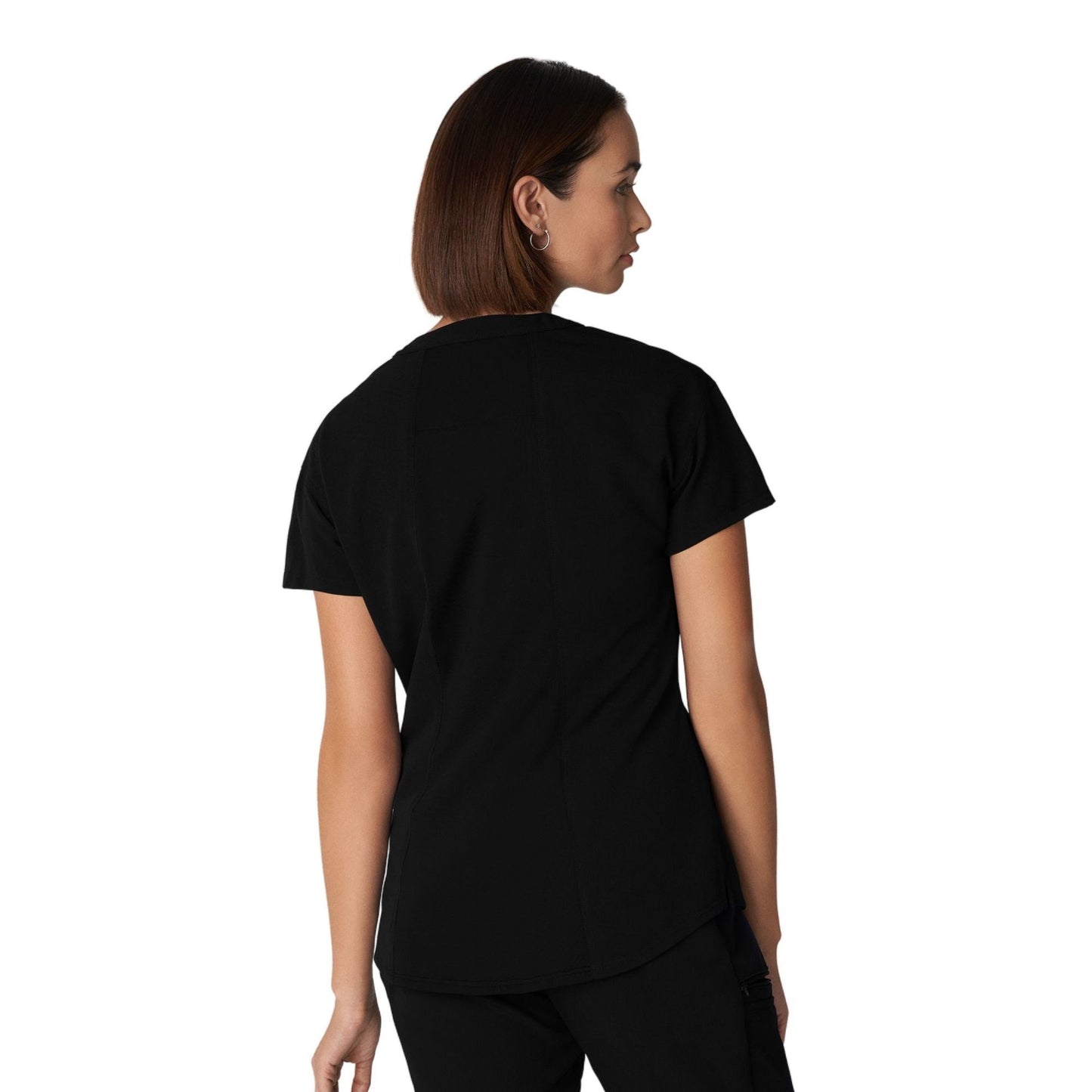 WT114 White Cross V-Tess Women's V-Neck Top With Contrast Back Panel