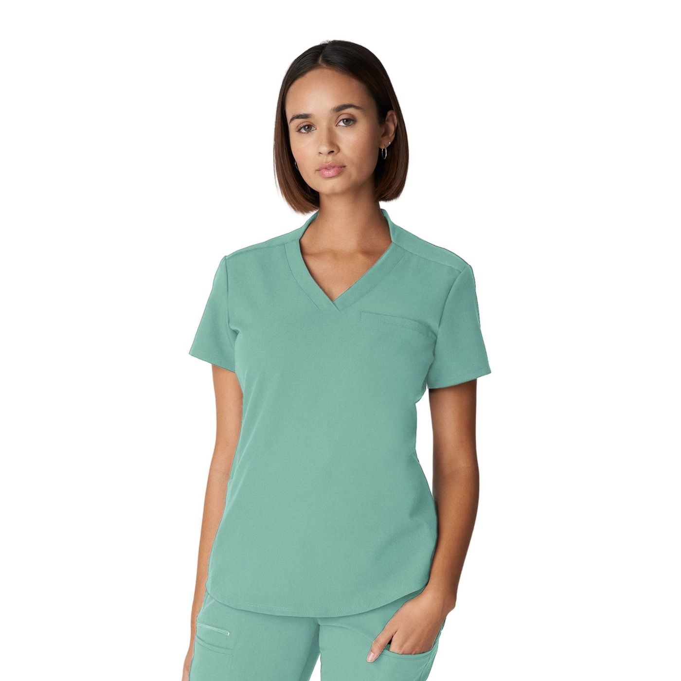 WT110 White Cross Vtess Women's Jersey Knit Contrast Scrub Top