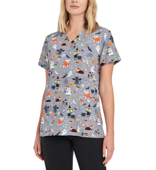 618SPAF - Spooky Animal fun printed V-neck White Cross top for Women