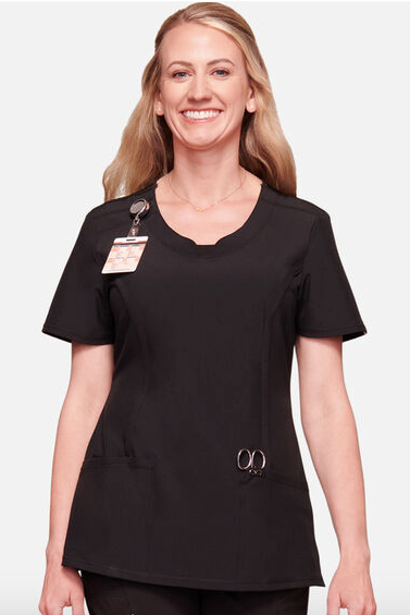 2624A Women's Split Round Neck Solid Scrub Top