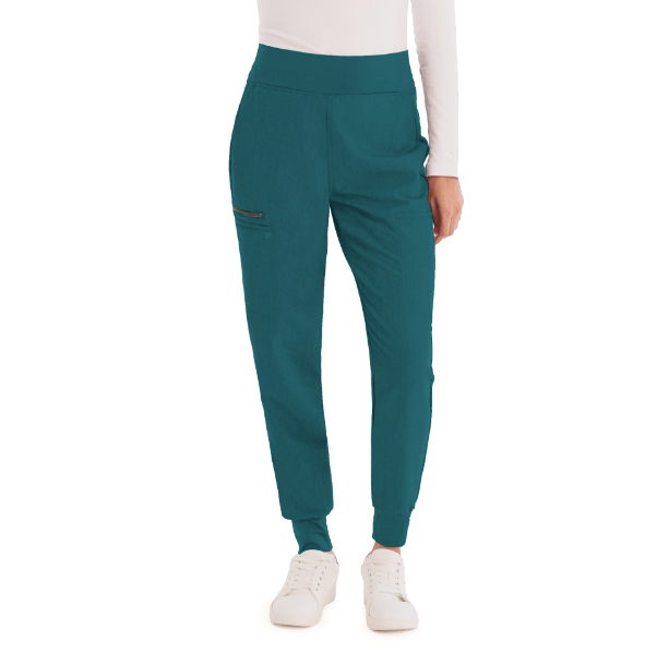 WB410 White Cross V-Tess Women's Jogger Pants with Jersey Knit Contrast 6 Pockets