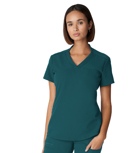 WT110 White Cross Vtess Women's Jersey Knit Contrast Scrub Top