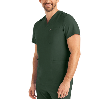 LT110: White Cross Landau Forward Men's V Neck Scrub Top