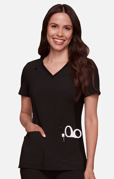 CK605 : Women's V-Neck Knit Panel Solid Scrub Top