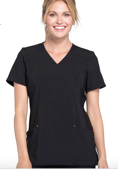 CK680: Women's Mock Wrap Soft Side Panel Solid Scrub Top