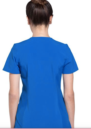 CK680: Women's Mock Wrap Soft Side Panel Solid Scrub Top