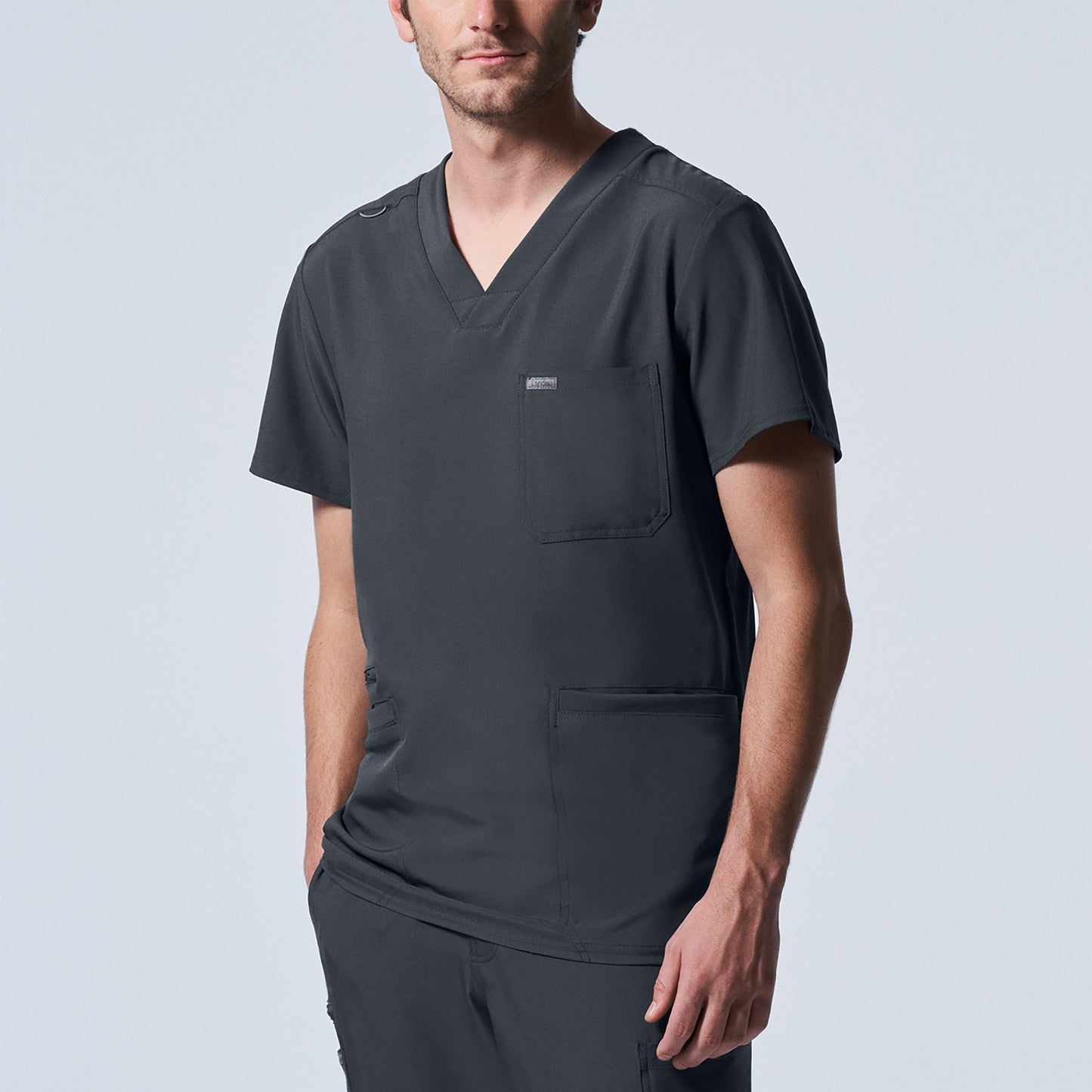 LT110: White Cross Landau Forward Men's V Neck Scrub Top