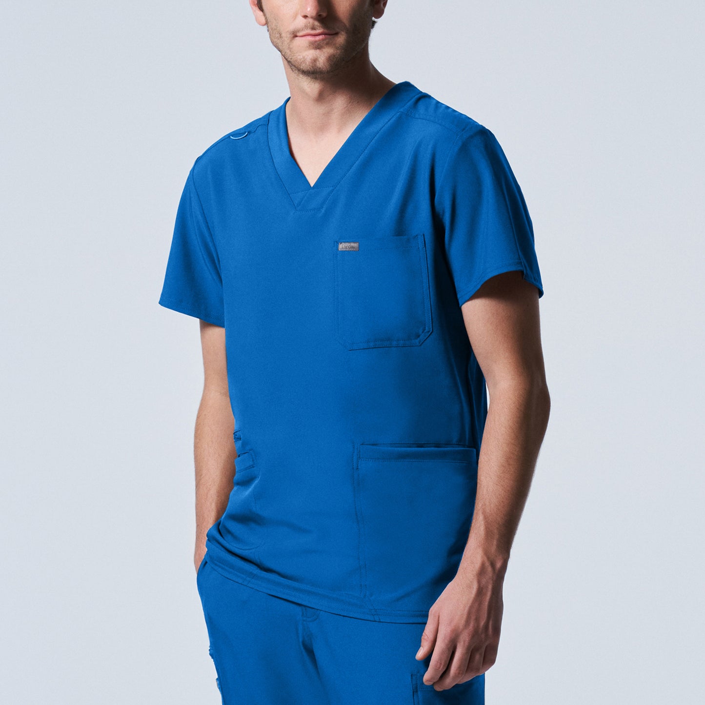 LT110: White Cross Landau Forward Men's V Neck Scrub Top