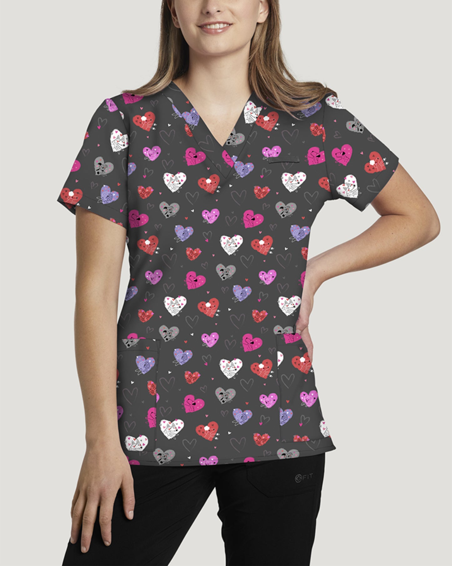 618PPLV - PUPPY LOVE PRINTED V-NECK TOP