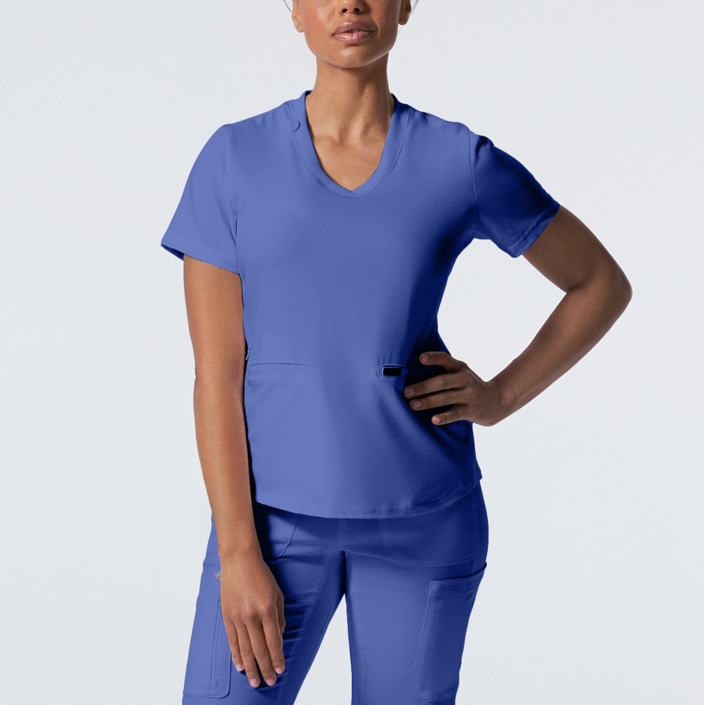 LT100 White Cross Landau Forward Women's Rib Knit V-neck Top | Scrubs4U