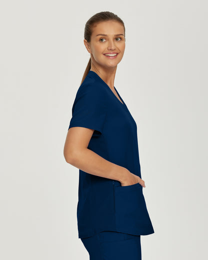 LT100 White Cross Landau Forward - Rib Knit V-neck Top