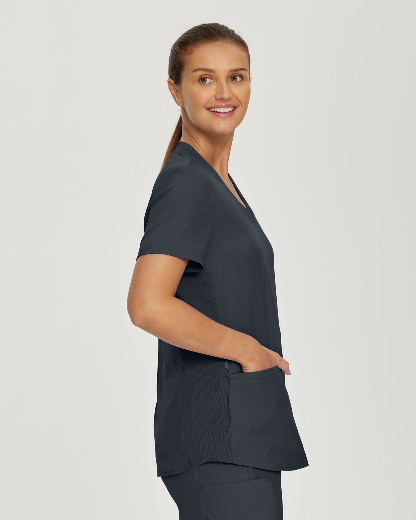 LT100 White Cross Landau Forward - Rib Knit V-neck Top
