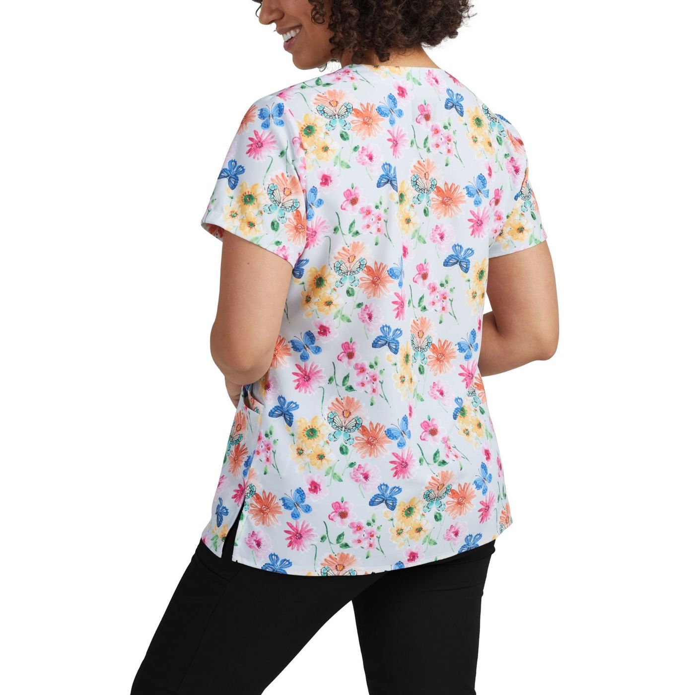 618GATE - GARDEN TEA PRINTED V-NECK SCRUB TOP