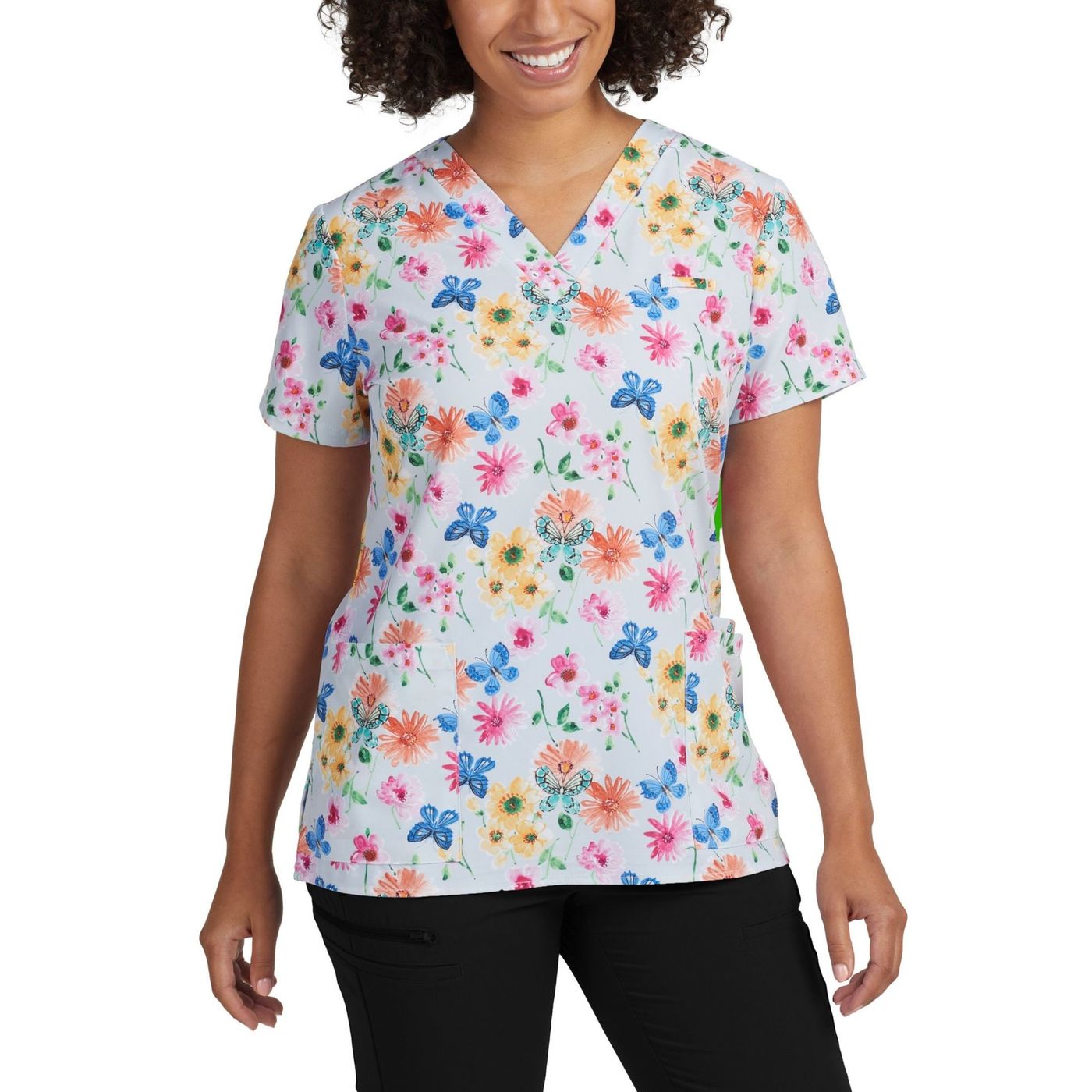 618GATE - GARDEN TEA PRINTED V-NECK SCRUB TOP