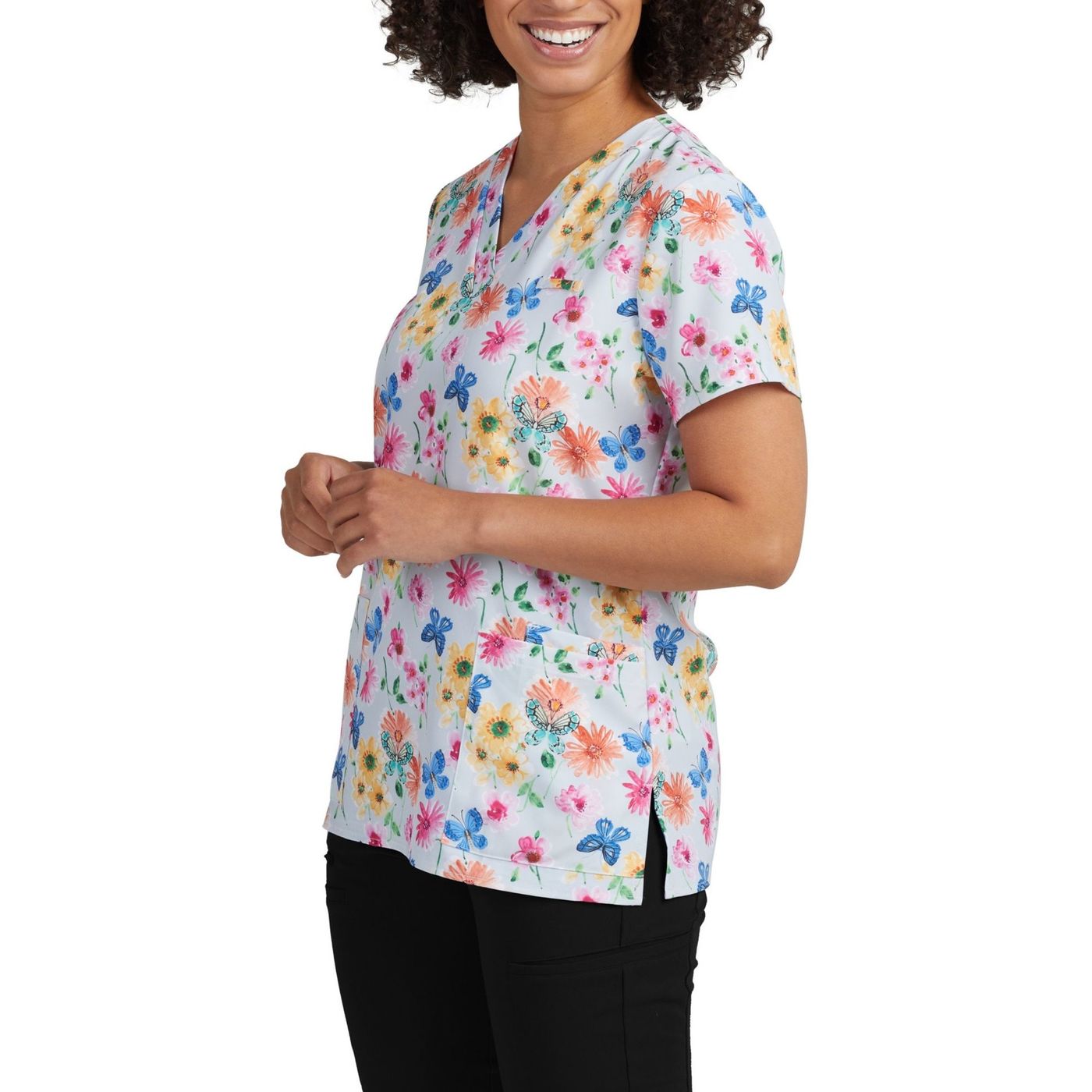 618GATE - GARDEN TEA PRINTED V-NECK SCRUB TOP