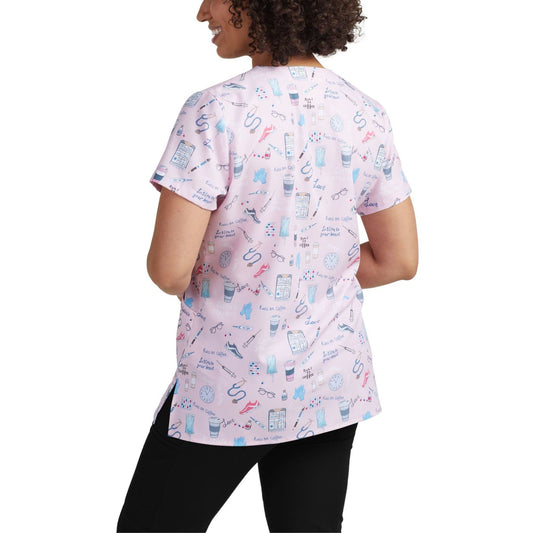 618OTGO - ON THE GO PRINTED V-NECK SCRUB TOP