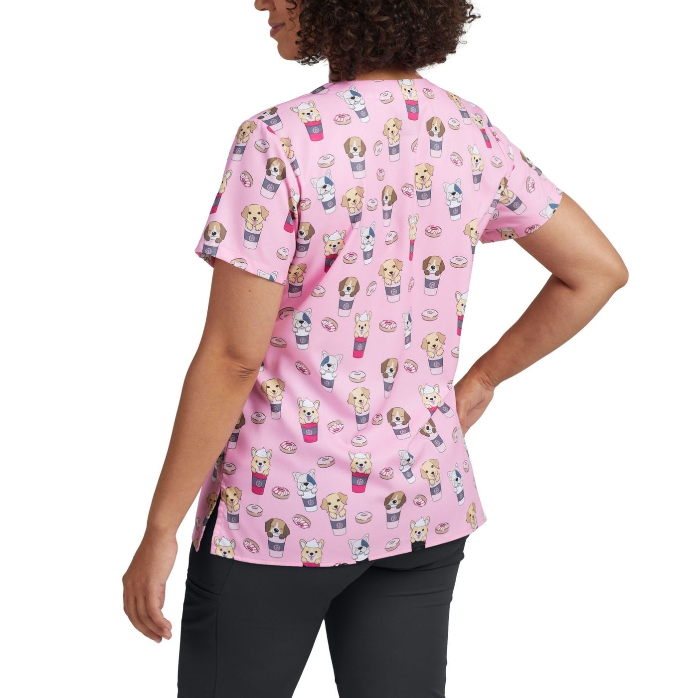 *2XL ONLY* 618PBWC -PUPACCINO BRUNCH WC PRINTED  V-NECK SCRUB TOP